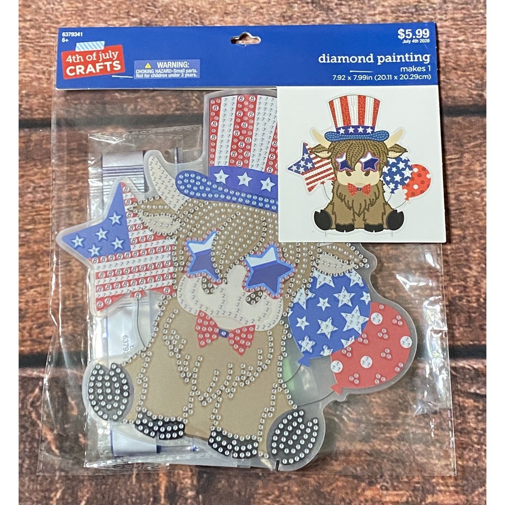 4th of July Highland Cow Acrylic Standing Diamond Painting Kit Hobby Lobby New